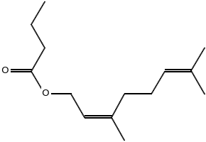 Neryl butyrate structure, CAS 999-40-6