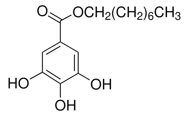 Octyl gallate structure, CAS 1034-01-1