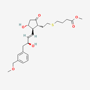 Butanoic acid, 4-[[2-[(1R,2R,3R)-3-hydroxy-2-[(1E,3S)-3-hydroxy-4-[3-(methoxymethyl)phenyl]-1-butenyl]-5-oxocyclopentyl]ethyl]thio]-, methyl ester structure, CAS 256382-08-8