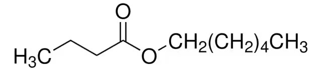 Hexyl butyrate structure, CAS 2639-63-6