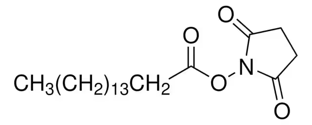 Palmitic acid N-hydroxysuccinimide ester structure, CAS 14464-31-4