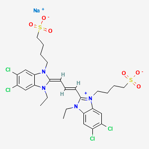 5,6-Dichloro-2-[[5,6-dichloro-1-ethyl-3-(4-sulfobutyl)benzimidazol-2-ylidene]propenyl]-1-ethyl-3-(4-sulfobutyl)benzimidazolium inner salt sodium salt structure, CAS 18462-64-1