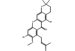 3,4-Dihydro-5,9-dihydroxy-8-methoxy-2,2-dimethyl-7-(3-methyl-2-butenyl)-2H,6H-pyrano[3,2-b]xanthen-6-one structure, CAS 19275-46-8