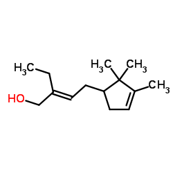 2-Ethyl-4-(2,2,3-trimethylcyclopent-3-en-yl)-but-2-en-1-ol structure, CAS 28219-61-6