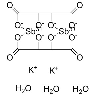 Potassium antimonyl tartrate sesquihydrate structure, CAS 28300-74-5