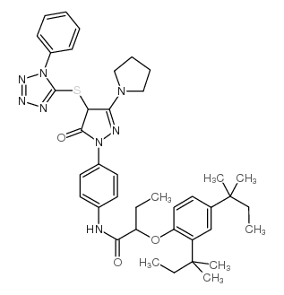 2-(2,4-Bis(1,1-dimethylpropyl)phenoxy)-N-(4-(4,5-dihydro-5-oxo-4-((1-phenyl-1H-tetrazol-5-yl)thio)-3-(1-pyrrolidinyl)-1H-pyrazol-1-yl)phenyl)butanamide structure, CAS 30818-18-9
