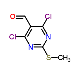 4,6-Dichloro-2-methylsulfanylpyrimidine-5-carbaldehyde structure, CAS 33097-11-9