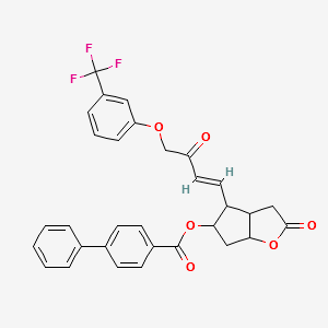 rel-[1,1'-Biphenyl]-4-carboxylic acid (3aR,4R,5R,6aS)-hexahydro-2-oxo-4-[(1E)-3-oxo-4-[3-(trifluoromethyl)phenoxy]-1-buten-1-yl]-2H-cyclopenta[b]furan-5-yl ester structure, CAS 40695-33-8