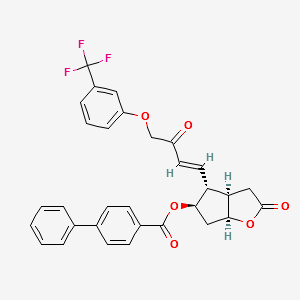 [1,1'-Biphenyl]-4-carboxylic acid (3aR,4R,5R,6aS)-hexahydro-2-oxo-4-[(1E)-3-oxo-4-[3-(trifluoromethyl)phenoxy]-1-buten-1-yl]-2H-cyclopenta[b]furan-5-yl ester structure, CAS 54142-64-2