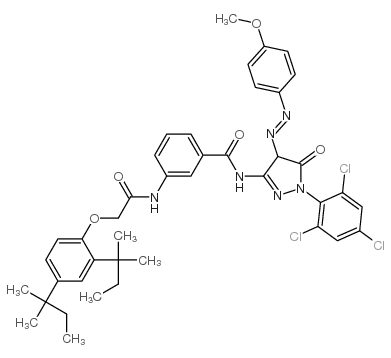 1-(2,4,6-Trichlorophenyl)-3-[3-(2,4-di-tert-pentylphenoxy)acetamidobenzamido]-4-(4-methoxyphenyl)azo-2-pyrazolin-5-one structure, CAS 55664-78-3