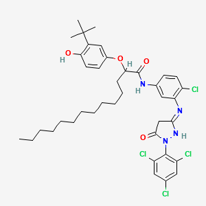 2-(3-tert-Butyl-4-hydroxyphenoxy)-N-(4-chloro-3-((4,5-dihydro-5-oxo-1-(2,4,6-trichlorophenyl)-1H-pyrazol-3-yl)amino)phenyl)myristamide structure, CAS 61354-99-2