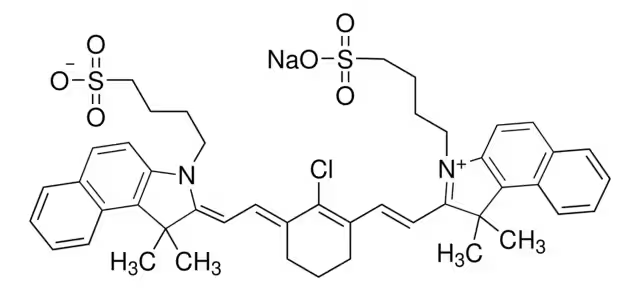 2-[5-[1,1-Dimethyl-3-(4-sulfobutyl)-1,3-dihydrobenzo[e]indol-2-ylidene]penta-1,3-dienyl]-1,1-dimethyl-3-(4-sulfobutyl)-1H-benzo[e]indolium inner salt sodium salt structure, CAS 64285-36-5