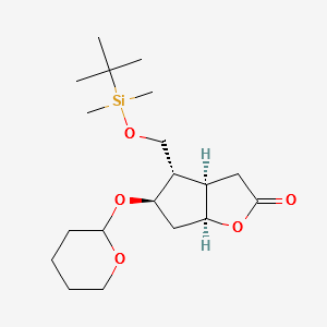 (3aR,4S,5R,6aS)-4-[[[(1,1-Dimethylethyl)dimethylsilyl]oxy]methyl]hexahydro-5-[(tetrahydro-2H-pyran-2-yl)oxy]-2H-cyclopenta[b]furan-2-one structure, CAS 65025-95-8