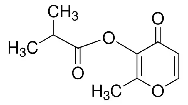 Maltol isobutyrate structure, CAS 65416-14-0