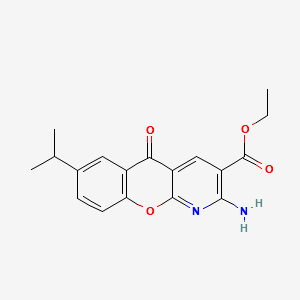 Ethyl 2-amino-7-isopropyl-5-oxo-5H-[1]benzopyrano[2,3-b]pyridine-3-carboxylate structure, CAS 68301-99-5