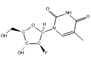 2'-Fluoro-5-methylarabinosyluracil structure, CAS 69256-17-3