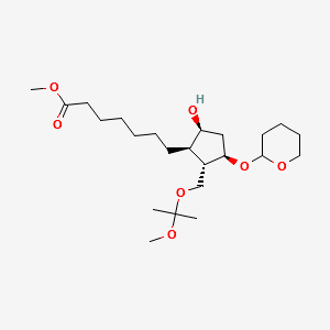 [1R-(1a,2b,3a,5a)]-5-Hydroxy-2-[(1-methoxy-1-methylethoxy)methyl]-3-[(tetrahydro-2H-pyran-2-yl)oxy]cyclopentaneheptanoic acid methyl ester structure, CAS 69810-10-2