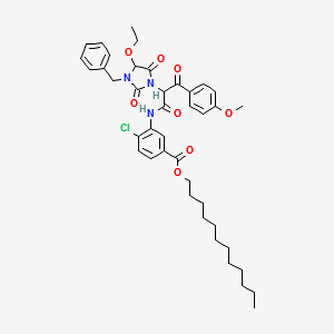 alpha-(4-Methoxybenzoyl)-alpha-(1-benzyl-5-ethoxyhydantion)-2-chloro-5-dodecyloxycarbonyl acetanilide structure, CAS 70950-45-7