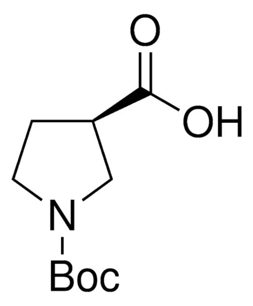 (R)-1-Boc-pyrrolidine-3-carboxylic acid structure, CAS 72925-16-7
