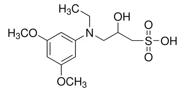 N-Ethyl-N-(2-hydroxy-3-sulfopropyl)-3,5-dimethoxyaniline sodium salt structure, CAS 83777-30-4