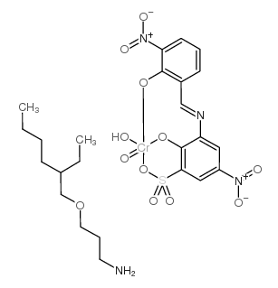Hydrogen hydroxy[2-hydroxy-3-[(2-hydroxy-3-nitrobenzylidene)amino]-5-nitrobenzenesulfonato(3-)]chromate(1-) 3-((2-ethylhexyl)oxy)-1-propanamine structure, CAS 85455-32-9
