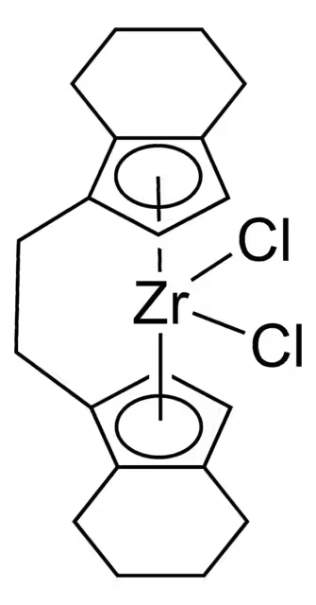 rac-Ethylenebis(4,5,6,7-tetrahydro-1-indenyl)]zirconium dichloride structure, CAS 100163-29-9