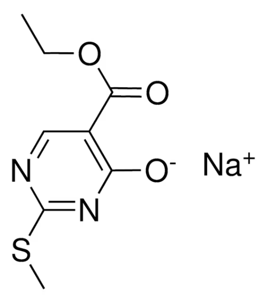 1,6-Dihydro-2-(methylthio)-6-oxo-5-pyrimidinecarboxylic acid ethyl ester sodium salt (1:1) structure, CAS 102061-91-6