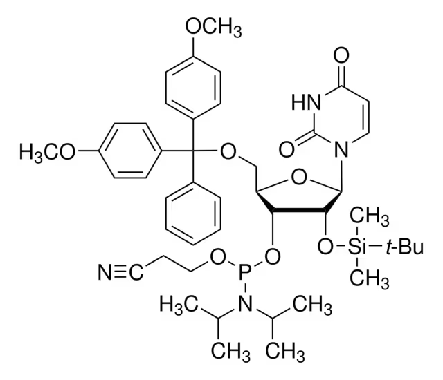 5'-O-(4,4-Dimethoxytrityl)-2'-O-[(tert-butyl)dimethylsilyl]uridine-3'-(2-cyanoethyl-N,N-diisopropyl)phosphoramidite structure, CAS 118362-03-1