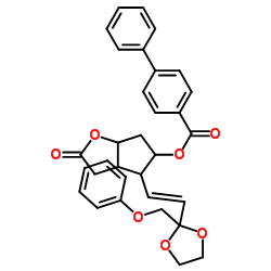 [1,1'-Biphenyl]-4-carboxylic acid hexahydro-2-oxo-4-[2-[2-(phenoxymethyl)-1,3-dioxolan-2-yl]ethenyl]-2H-cyclopenta[b]furan-5-yl ester structure, CAS 118392-79-3