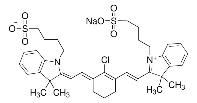 2-[3-[3,3-Dimethyl-1-(4-sulfobutyl)-1,3-dihydroindol-2-ylidene]propenyl]-3,3-dimethyl-1-(4-sulfobutyl)-3H-indolium inner salt sodium salt structure, CAS 120724-84-7