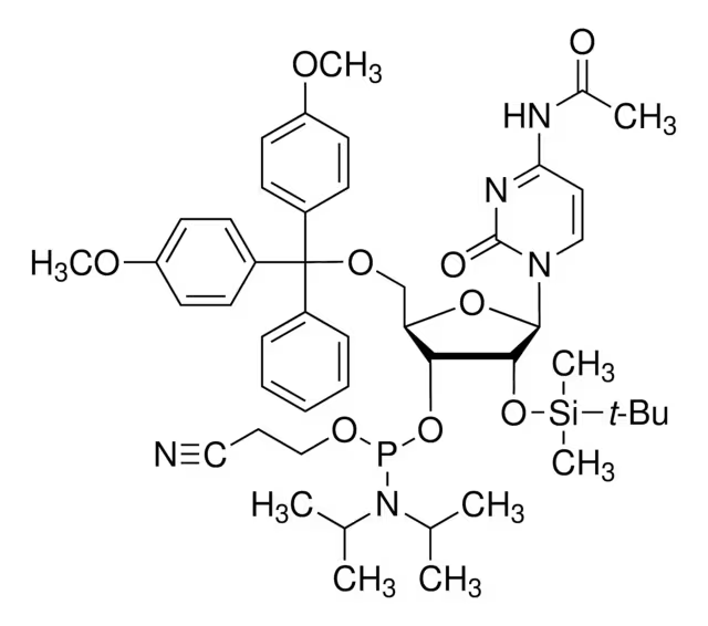 N-Acetyl-5'-O-(4,4-dimethoxytrityl)-2'-O-[(tert-butyl)dimethylsilyl]cytidine-3'-(2-cyanoethyl-N,N-diisopropyl)phosphoramidite structure, CAS 121058-88-6