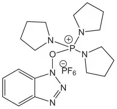Benzotriazole-1-yl-oxytripyrrolidinophosphonium hexafluorophosphate structure, CAS 128625-52-5