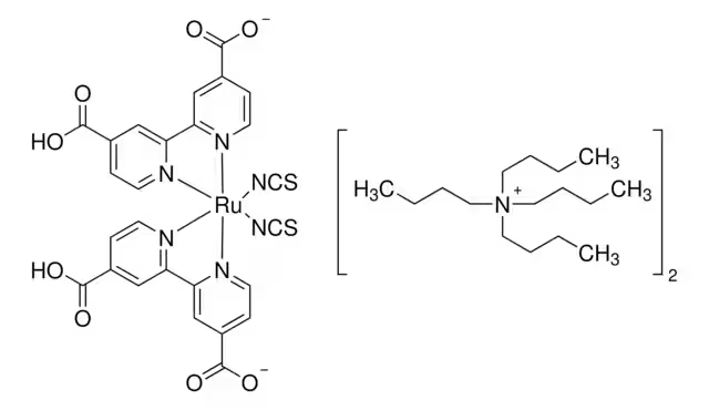 Di-tetrabutylammonium cis-bis(isothiocyanato)bis(2,2'-bipyridyl-4,4'-dicarboxylato)ruthenium(II) structure, CAS 207347-46-4