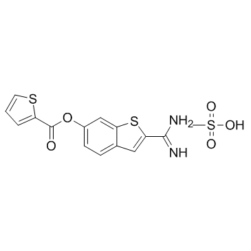 2-Thiophenecarboxylic acid 2-(aminoiminomethyl)benzo[b]thiophen-6-yl ester methanesulfonate (1:1) structure, CAS 217099-44-0