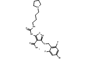 3-[(4-Bromo-2,6-difluorobenzyl)oxy]-5-[3-[4-(pyrrolidin-1-yl)butyl]ureido]isothiazole-4-carboxamide structure, CAS 252003-65-9