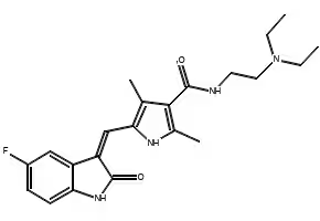 N-(2-(Diethylamino)ethyl)-5-((5-fluoro-2-oxoindolin-3-ylidene)methyl)-2,4-dimethyl-1H-pyrrole-3-carboxamide structure, CAS 342641-94-5