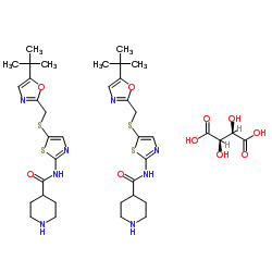 N-[5-[[[5-(1,1-Dimethylethyl)-2-oxazolyl]methyl]thio]-2-thiazolyl]-4-piperidinecarboxamide L-tartaric acid salt (2:1) structure, CAS 345627-92-1