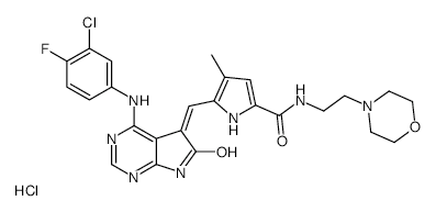 5-[[4-[(3-Chloro-4-fluorophenyl)amino]-6,7-dihydro-6-oxo-5H-pyrrolo[2,3-d]pyrimidin-5-ylidene]methyl]-4-methyl-N-[2-(4-morpholinyl)ethyl]-1H-pyrrole-2-carboxamide hydrochloride structure, CAS 346599-65-3