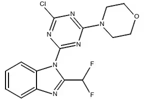 4-(4-Chloro-6-(2-(difluoromethyl)-1H-benzo[d]imidazol-1-yl)-1,3,5-triazin-2-yl)morpholine structure, CAS 475111-38-7