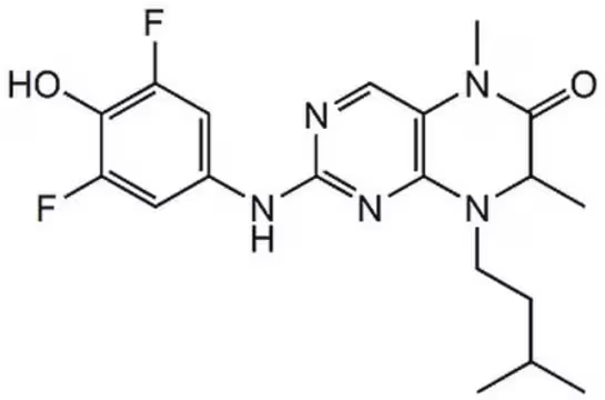 2-[(3,5-Difluoro-4-hydroxyphenyl)amino]-7,8-dihydro-5,7-dimethyl-8-(3-methylbutyl)-6(5H)-pteridinone structure, CAS 501437-28-1