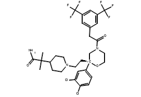 1-[2-[(2R)-4-[2-[3,5-Bis(trifluoromethyl)phenyl]acetyl]-2-(3,4-dichlorophenyl)-2-morpholinyl]ethyl]-alpha,alpha-dimethyl-4-piperidineacetamide structure, CAS 537034-22-3