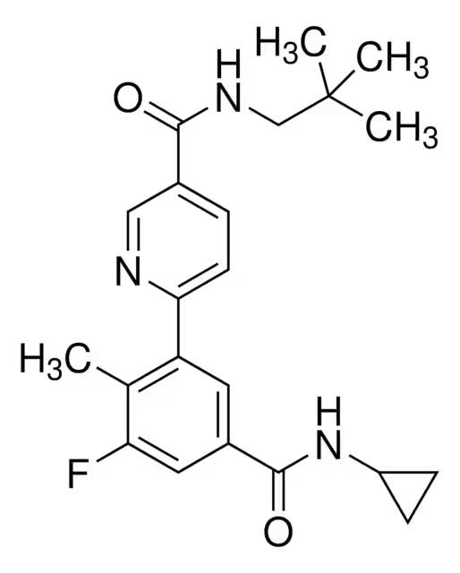 6-[5-(Cyclopropylcarbamoyl)-3-fluoro-2-methylphenyl]-N-(2,2-dimethylpropyl)pyridine-3-carboxamide structure, CAS 585543-15-3