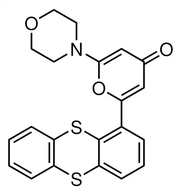 2-Morpholin-4-yl-6-thianthren-1-ylpyran-4-one structure, CAS 587871-26-9