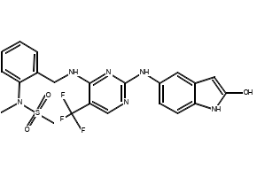 N-Methyl-N-[2-[[[2-[(2-oxo-2,3-dihydro-1H-indol-5-yl)amino]-5-trifluoromethylpyrimidin-4-yl]amino]methyl]phenyl]methanesulfonamide structure, CAS 717906-29-1