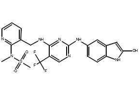 N-Methyl-N-[3-[[[2-[(2-oxo-2,3-dihydro-1H-indol-5-yl)amino]-5-trifluoromethylpyrimidin-4-yl]amino]methyl]pyridin-2-yl]methanesulfonamide structure, CAS 717907-75-0