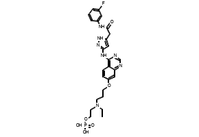 5-[[7-[3-[Ethyl[2-(phosphonooxy)ethyl]amino]propoxy]-4-quinazolinyl]amino]-N-(3-fluorophenyl)-1H-pyrazole-3-acetamide structure, CAS 722543-31-9