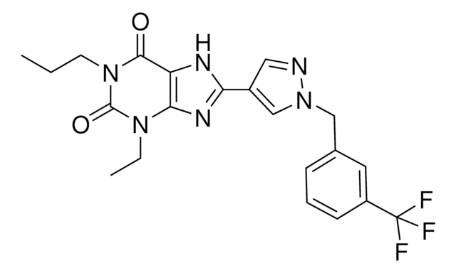 3-Ethyl-1-propyl-8-(1-(3-(trifluoromethyl)benzyl)-1H-pyrazol-4-yl)-1H-purine-2,6(3H,8H)-dione structure, CAS 752222-83-6
