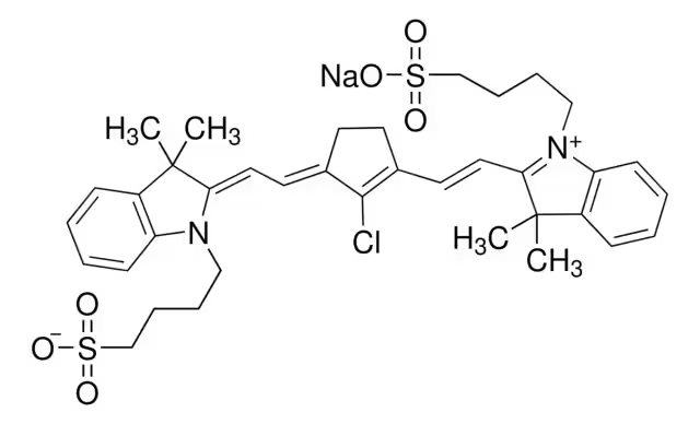2-[2-[2-Chloro-3-[2-[1,3-dihydro-3,3-dimethyl-1-(4-sulfobutyl)-2H-indol-2-ylidene]ethylidene]-1-cyclopenten-1-yl]ethenyl]-3,3-dimethyl-1-(4-sulfobutyl)-3H-indolium inner salt sodium salt structure, CAS 757960-10-4