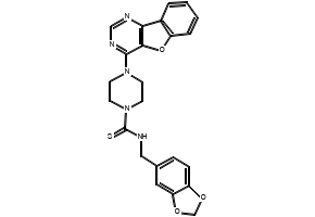 N-(1,3-Benzodioxol-5-ylmethyl)-4-benzofuro[3,2-d]pyrimidin-4-yl-1-piperazinecarbothioamide structure, CAS 850879-09-3