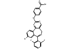 4-[[9-Chloro-7-(2,6-difluorophenyl)-5H-pyrimido[5,4-d][2]benzazepin-2-yl]amino]benzoic acid structure, CAS 869363-13-3